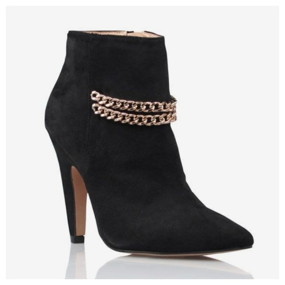 Kardashian Kollection 
Elegant Black Ankle Boots with Gold Chain size 38